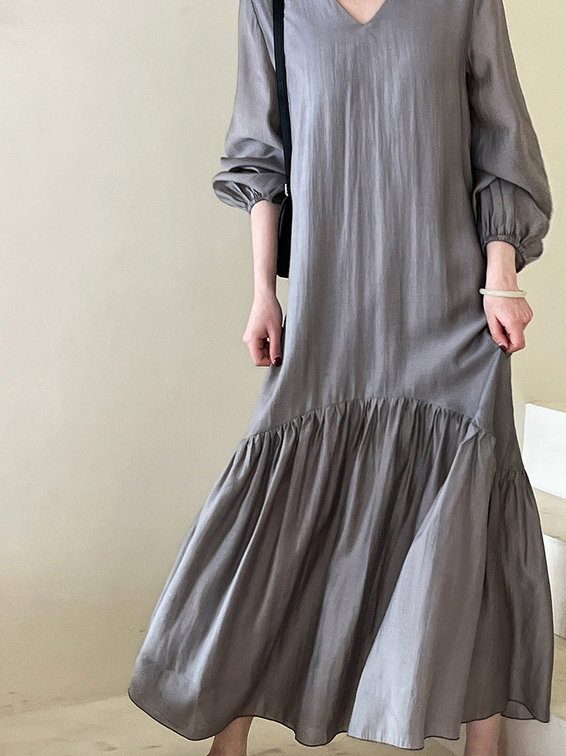 Tencel fabric~ French design fishtail dress autumn new loose and gentle long skirt