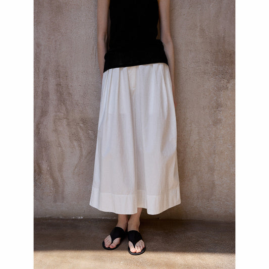 Summer soft and cool wash cotton adjustable middle waist commuting casual nine-point wide-leg pants