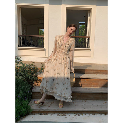 French coffee break drape fungus edge floral dress