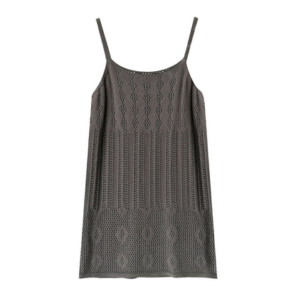 Korean hollow suspender knitted vest skirt women's spring new stacked A-shaped skirt blouse