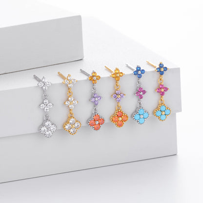 925 Sterling Silver Stud Earrings Color Zirconium Flower Earrings