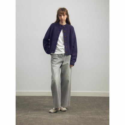 Autumn new casual all-wool stand-up collar simple solid color single-breasted wool cardigan