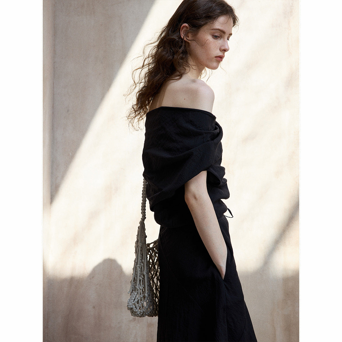 Tencel Off-Shoulder Dress Women Slim Fit Tube Top Long Irregular Hem