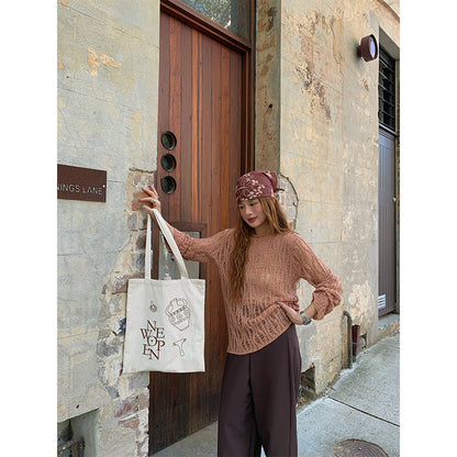 Lazy and gentle style cut outlong sleevesloose sweater