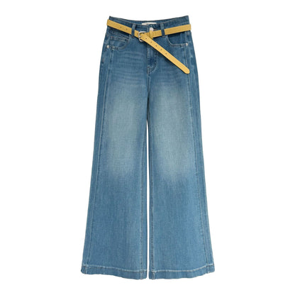 Retro wide-leg jeans for women's 26 early spring new models with belt versatile and thin flared pants