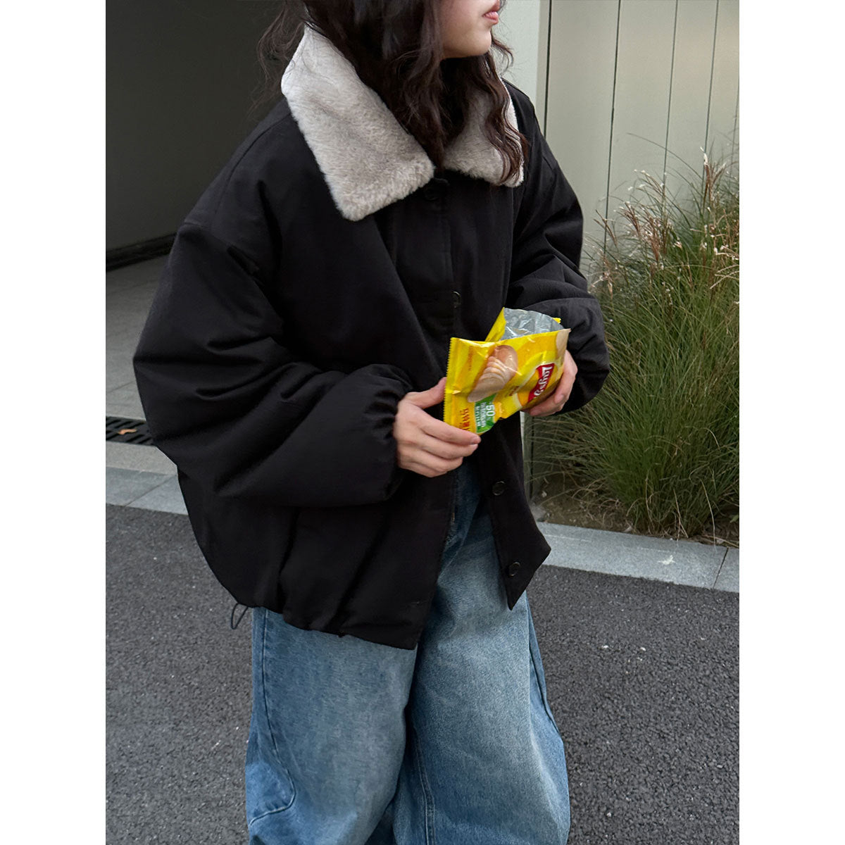 Silhouette casual lapel lamb wool warm coat women's winter new loose versatile jacket