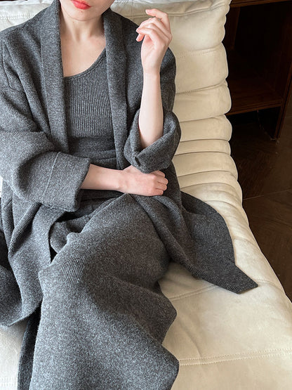 French simple high-end sense 2025 women's autumn and winter new cardigan + vest + wide-leg pants three-piece set ss658