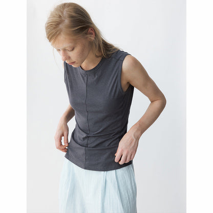 Summer casual split antibacterial hemp simple round neck basic vest