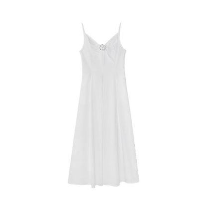 Hepburn Skinny French Dress V-Neck Suspender Waist Long Dress