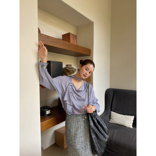 Tencel Modal streamer diagonal buckle long-sleeved shirt