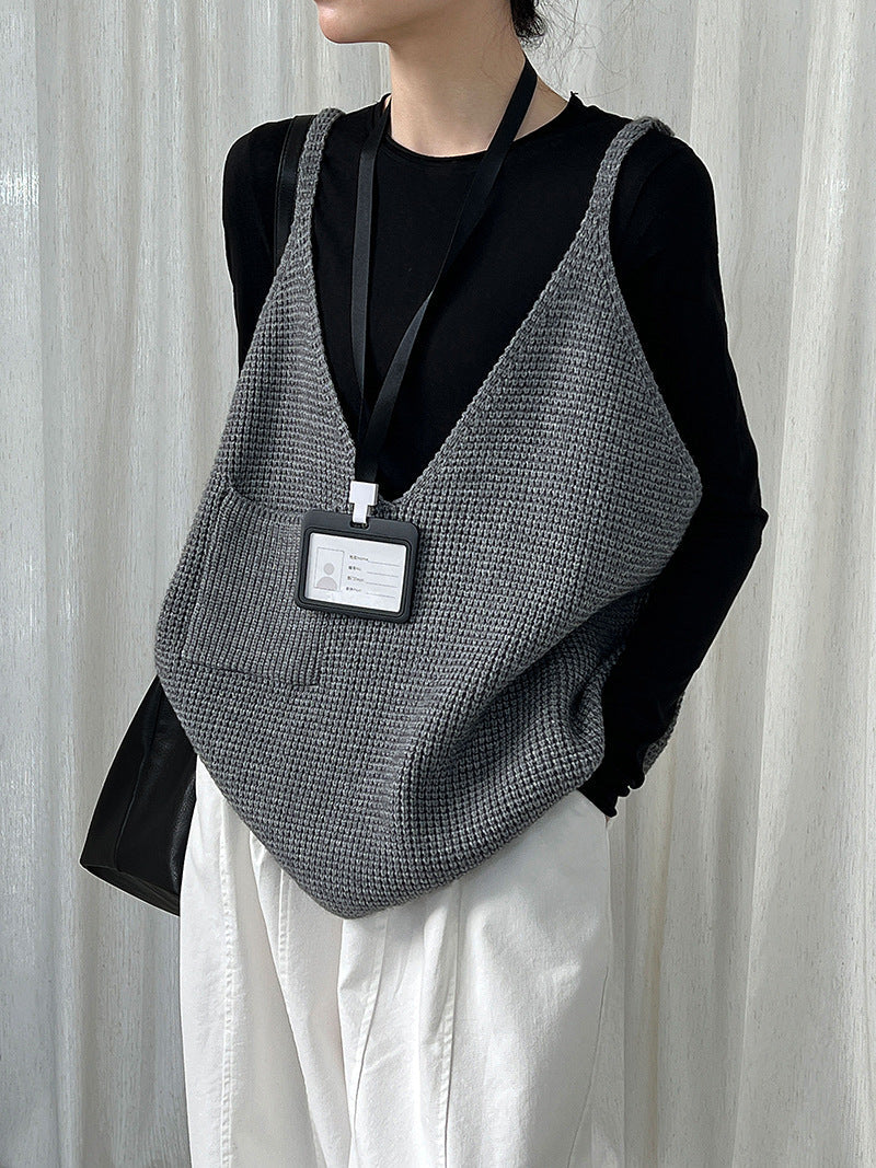 Retro Lazy Wind Knitted Vest Women's Autumn New V-Neck Loose Sleeveless Vest