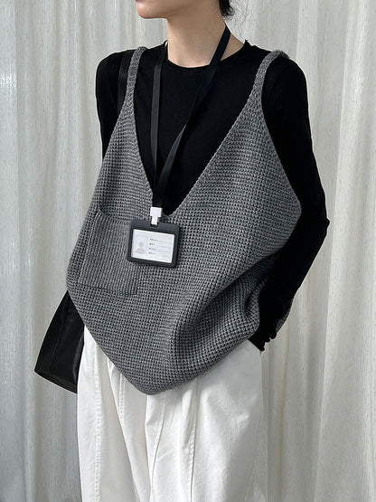 Retro Lazy Wind Knitted Vest Women's Autumn New V-Neck Loose Sleeveless Vest