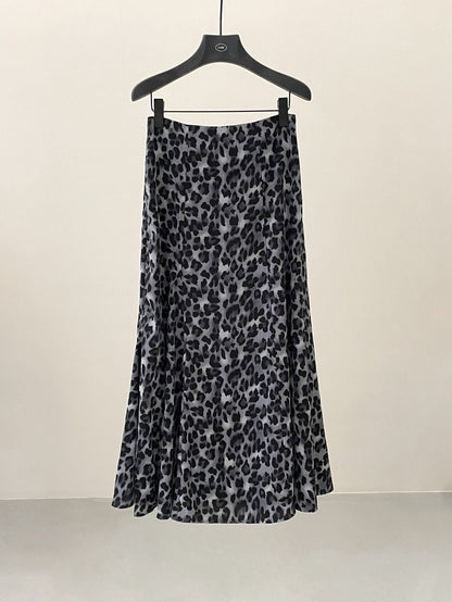 Spring retro fashion leopard print skirt slim elegant tulle dress
