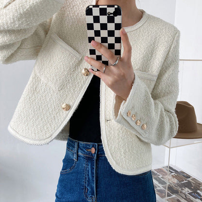Autumn new 30% wool small fragrant jacket women's short temperament tweed celebrity top