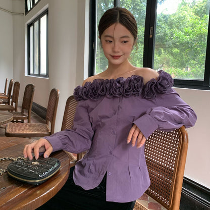 Heavy Industry Flower Pinch Pleated Waist Shoulder Shirt Women