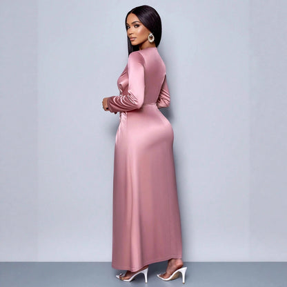 New solid color high-end satin dress fashionable and elegant temperament light evening dress