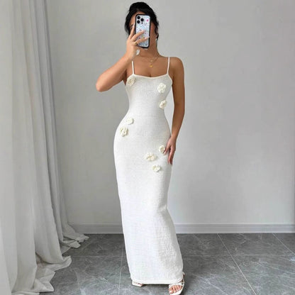 Women's new sexy three-dimensional flower knitted dress fashionable slim-fitting suspender hip skirt