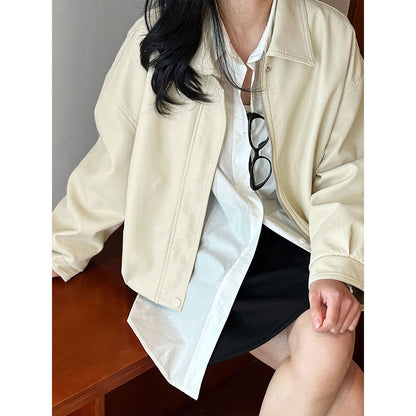 American high-end short pu leather jacket women's spring new fashion casual leather jacket