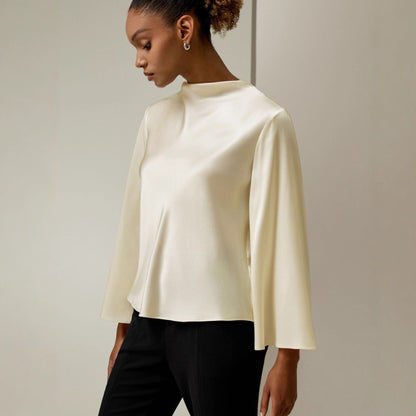 Stylish loose crew neck satin shirt