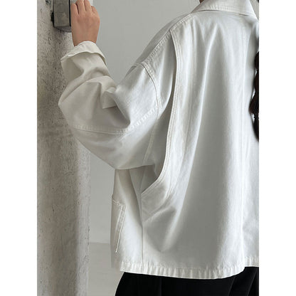Vintage cargo lapel cardigan fleece jacket women's autumn new casual versatile silhouette jacket