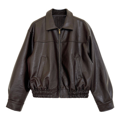 Korean locomotive style high-end lapel leather jacket