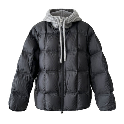 Premium sense knitted hooded splicing 90 white duck down jacket women's winter fake two-piece puff down jacket