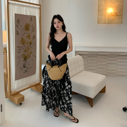 French holiday style beautiful temperament floral loose pendulum trousers