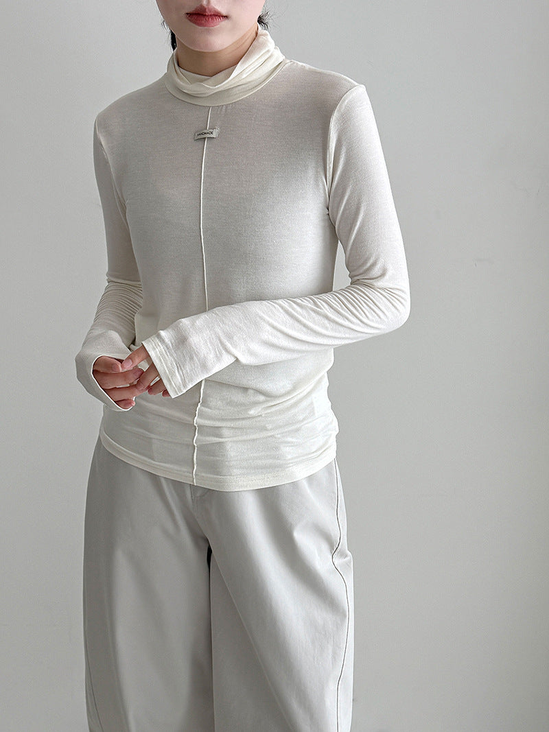 Soft waxy turtleneck slim-fit elastic inner bottoming shirt women's autumn new Korean standard T-shirt stacked top