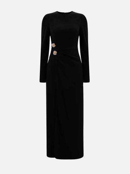 Fashion, sexy and elegant long-sleeved dress, temperament, slim-fitting waist, pleated and split autumn and winter dress