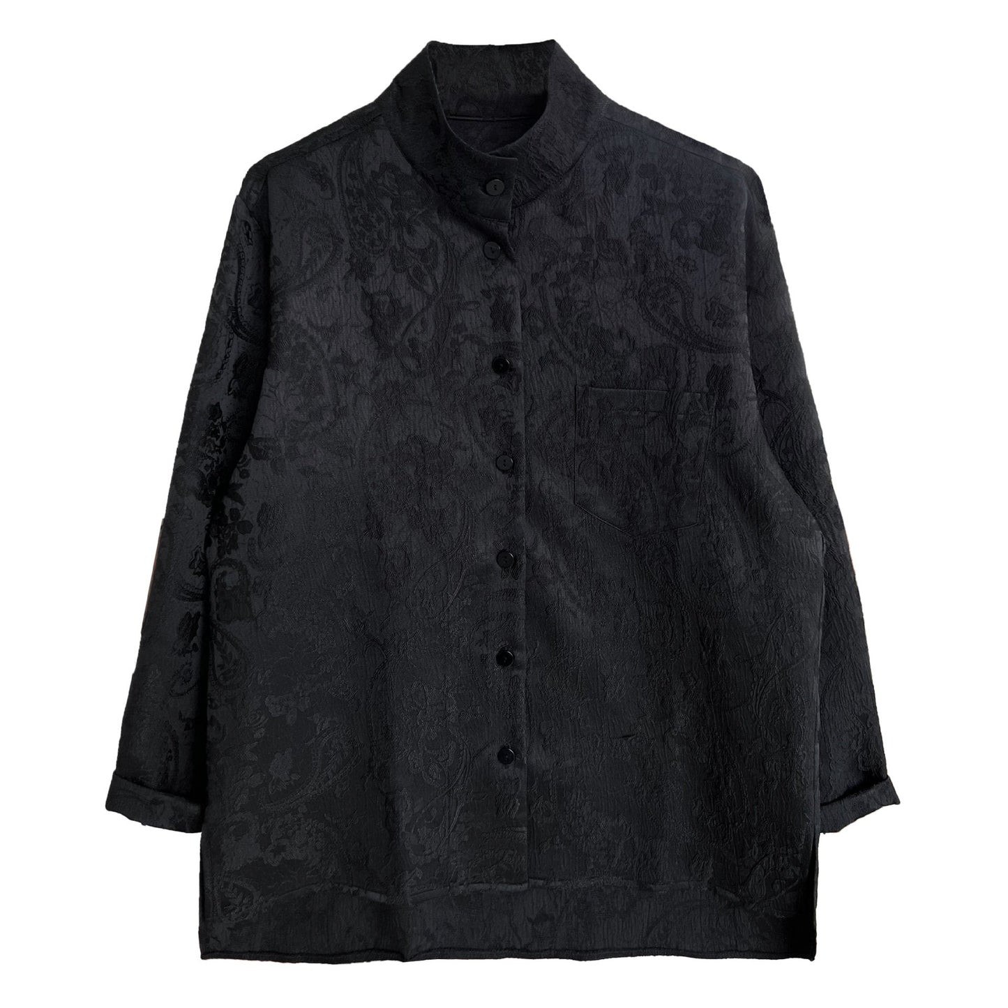 Retro new Chinese style shirt women's autumn texture jacquard stand-up collar high-end commuter top