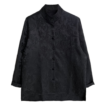 Retro new Chinese style shirt women's autumn texture jacquard stand-up collar high-end commuter top