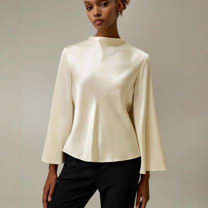 Stylish loose crew neck satin shirt