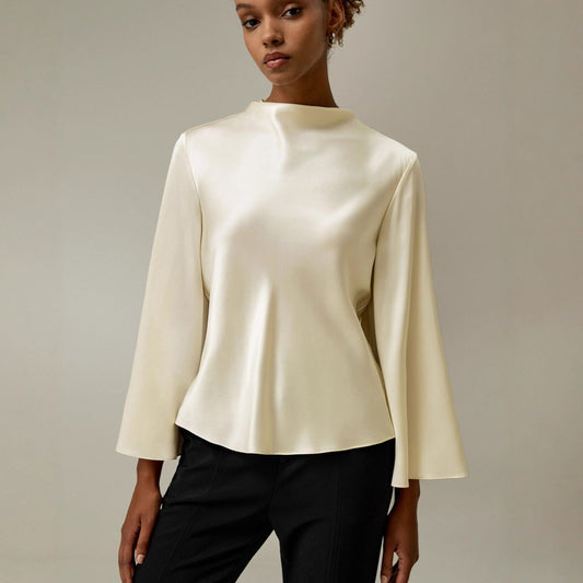 Stylish loose crew neck satin shirt