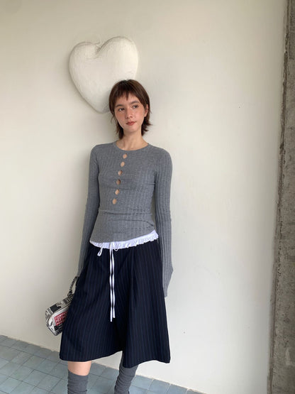 Dopamine Hollow Design Sense Wool Knitted Bottom Shirt Early Autumn Spice Girl Slim Sweater