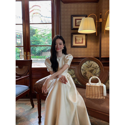 Satin dress women's waist temperament long dress