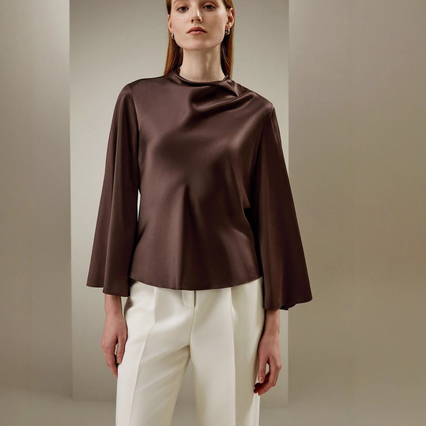Stylish loose crew neck satin shirt