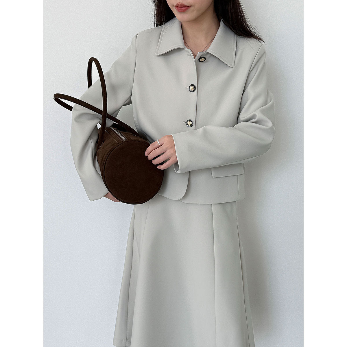 Korean Xiaoxiangfeng jacket + pleated skirt 26 early spring commuter casual suit 89027