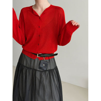 Gentle and lazy knitted cardigan women's spring new thin versatile sweater jacket base