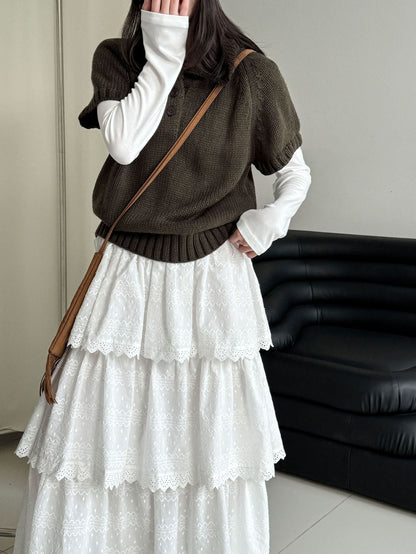 Korean simple Polo neck knitted sweater women's winter new temperament stacked wear thin short-sleeved sweater
