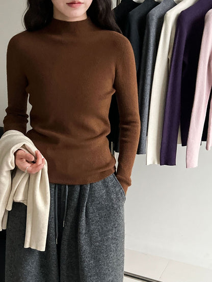 Wool semi-turtleneck seamless slim-fitting and thin inner women's autumn and winter new basic versatile bottoming shirt