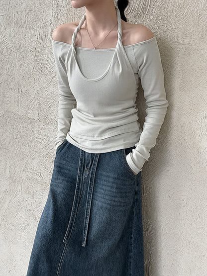 Design sense neck fake two long-sleeved T-shirt women