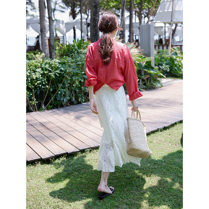 Lace split splicing smart kelp skirt skirt