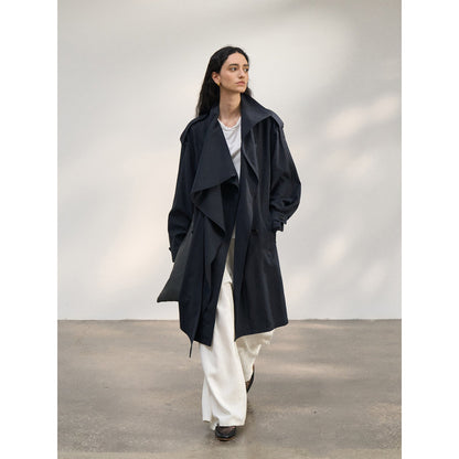 Spring new Tencel linen scarf collar cotton and linen blended large profile trench coat