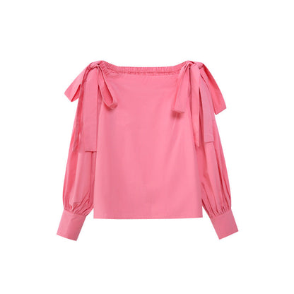 Early Spring French Coffee Break Beautiful Temperament Strap-on Shoulder Shirt