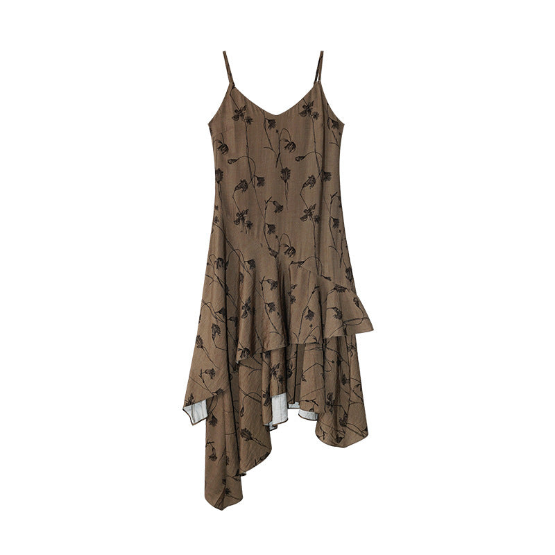 Temperament Irregular Slant Skirt Suspender Dress