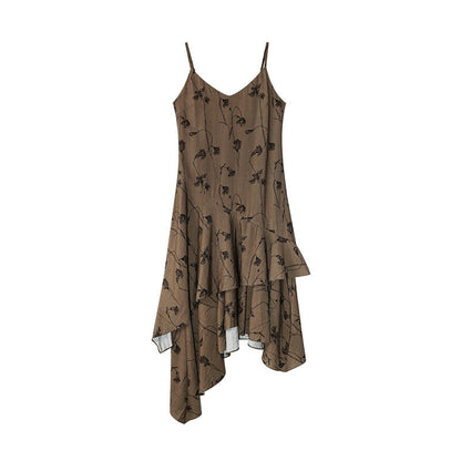 Temperament Irregular Slant Skirt Suspender Dress