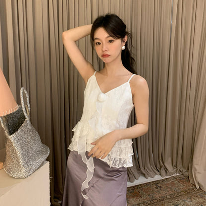 Pure lace streamer lace v-neck sling vest