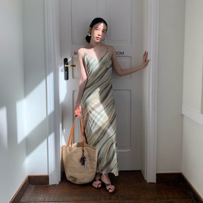 Holiday Skinny Suspender Color Striped Sleeveless Dress