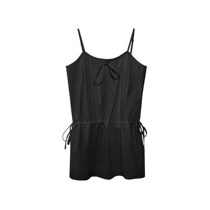 Women's Off-Shoulder Lace-Up Loose Sleeveless Cotton Midi Dress