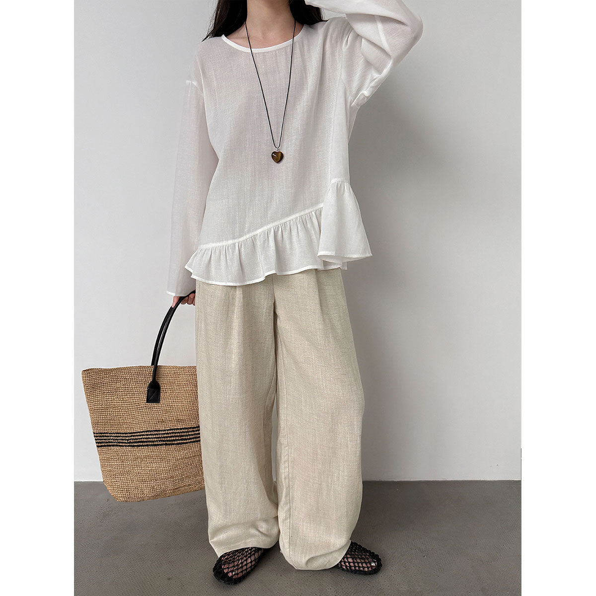 Tencel linen pendant elastic waist wide-leg pants women's 26 spring meat-covering and thin casual trousers